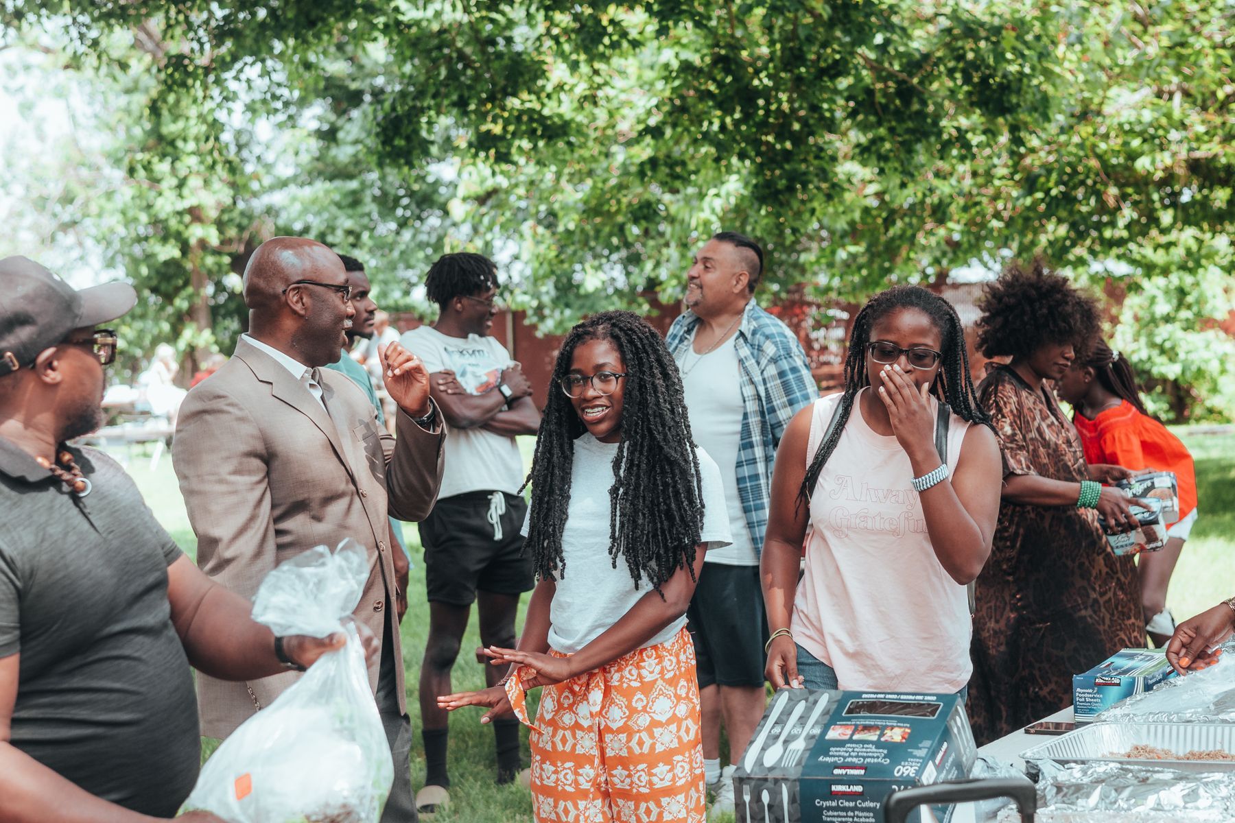 Neighbours gathered at a garden party